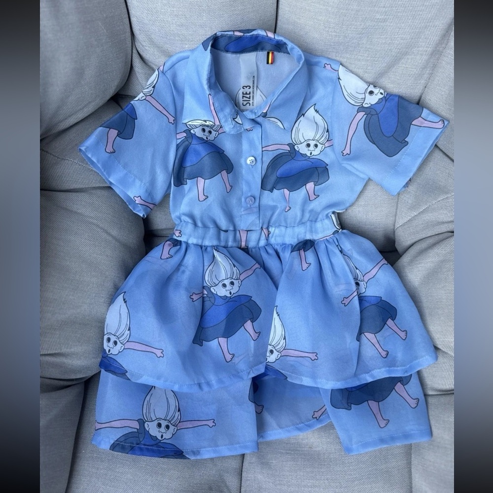Caroline Bosmans Kids Dress Size 3 Sky Blue Graphic Print Girl’s Designer Dress